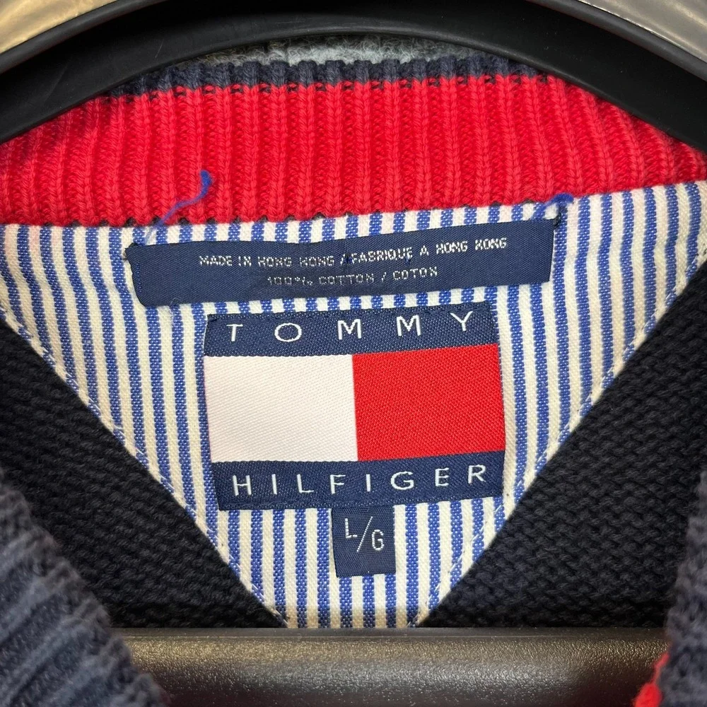 Vintage Tommy Hilfiger Sweater Mens Navy Green Knit Long Sleeve Pullover - Large - Picture 9 of 16